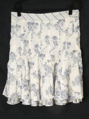 OXMO Cottagecore Blue White Flowy Tiered Skirt - Size Large - NWT